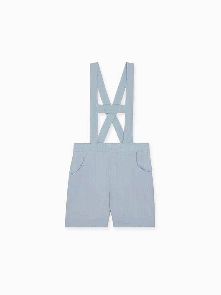 spring twin matching outfits, blue suspender shorts